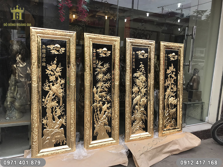 Bộ tranh đồng tứ qu&yacute; phủ v&agrave;ng r&ograve;ng 24K cực đẹp hợp với gia chủ mang mệnh g&igrave;?